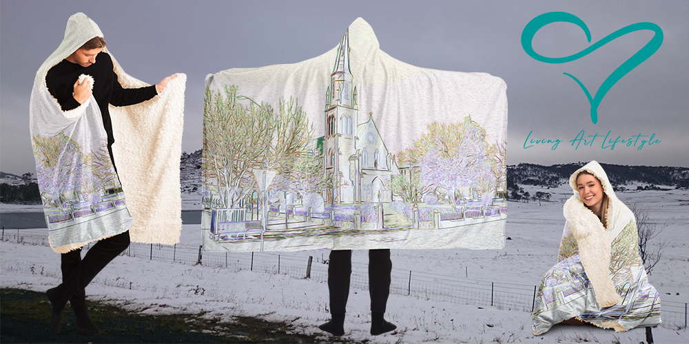 HOODED BLANKET - WHITE CHAPEL COLLECTION FROM LIVING ART LIFESTYLE DEISGN BASED ON THE CATHOLIC CHURCH MUDGEE - WINTER FASHION