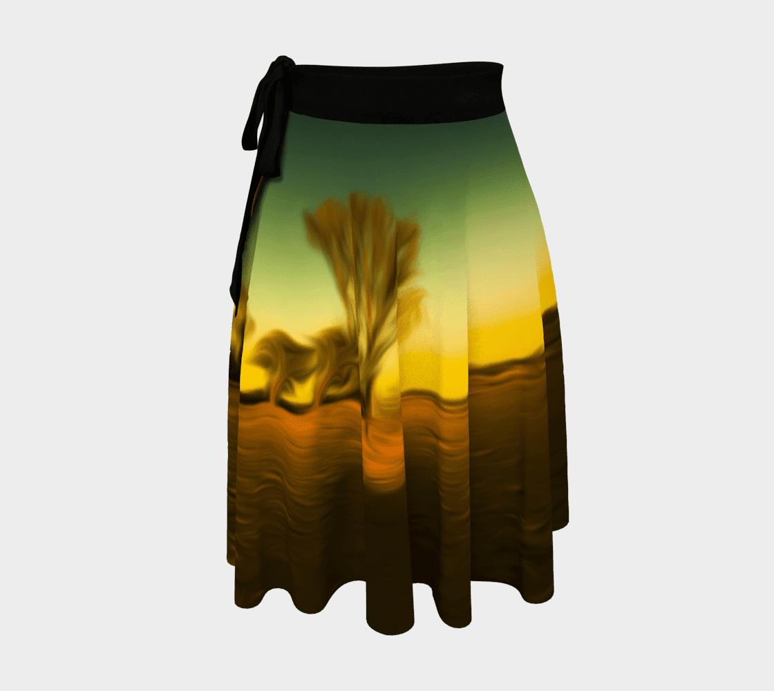 Inner Desire Collection Wrap Skirt. Outback sunset scene with trees women's fashion living art lifestyle