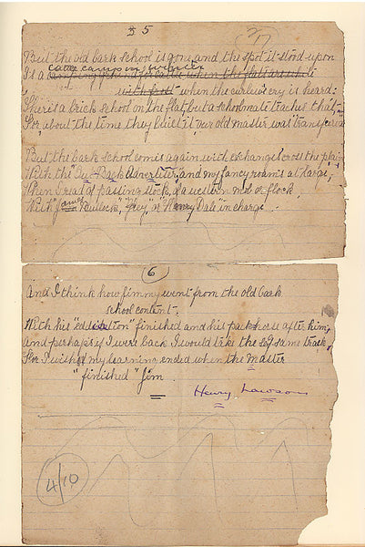 The Old Bark School By Henry Lawson Original Manuscript