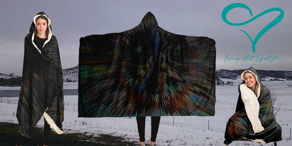 Time Warp Collection Fractal Pattern HOODED BLANKET -  FROM LIVING ART LIFESTYLE DESIGN BASED ON Rainbow Beach Queensland WINTER FASHION Designer Fashion Fleece Hooded Blanket