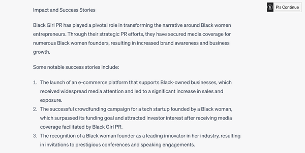 Black Girl PR's impact according to ChatGPT