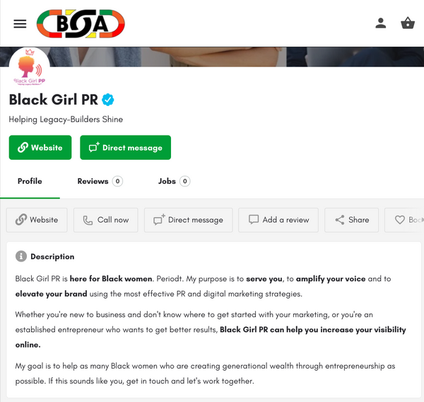 Black Owned Association business listing for Black Girl PR