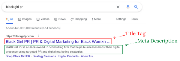 website title tag and meta description in google search