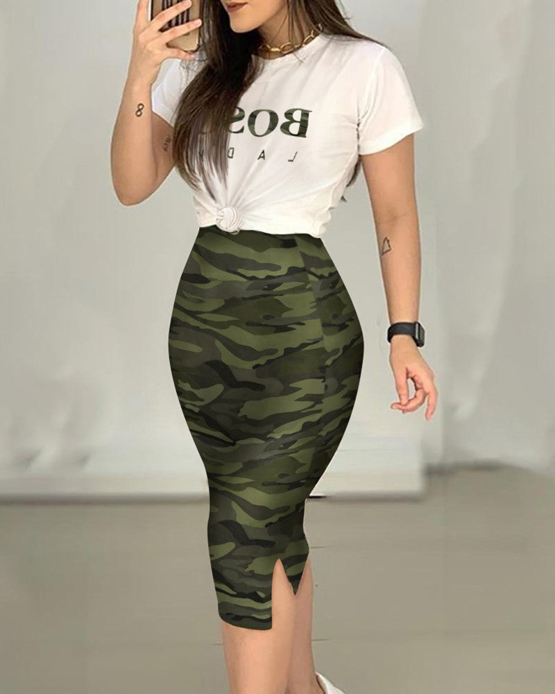 camo skirt and top set