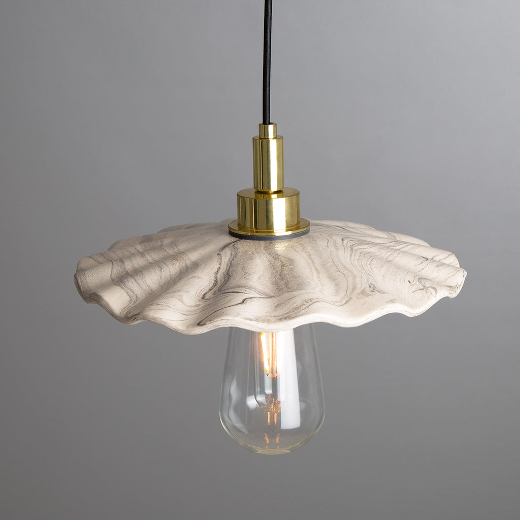 Kirhii Marbled Ceramic Bathroom Pendant Light 27cm IP44, Polished Brass