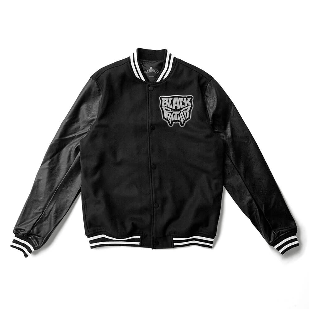 Black Panther Varsity Jacket Leather Sleeves - Super Heroes Varsity ...