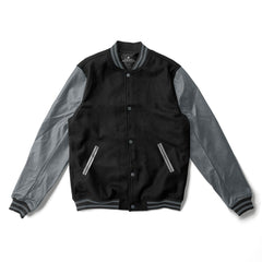 Black Varsity Jacket Grey Leather Sleeves - Jack N Hoods | Jacks n