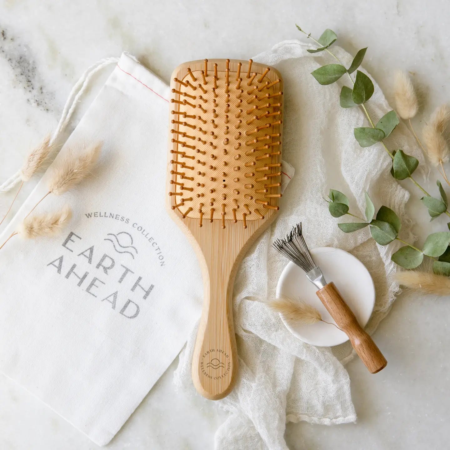 Earth Ahead Large Square Bamboo Hair Brush with Cleaner