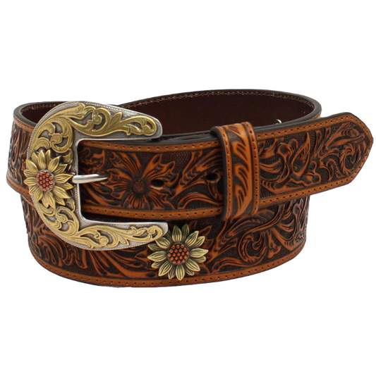 Angel Ranch Western Belt Women Floral Filigree Distressed Brown DA2072