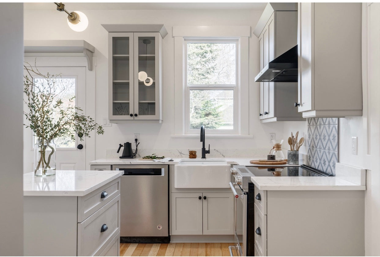 A modern white kitchen in Victoria BC.