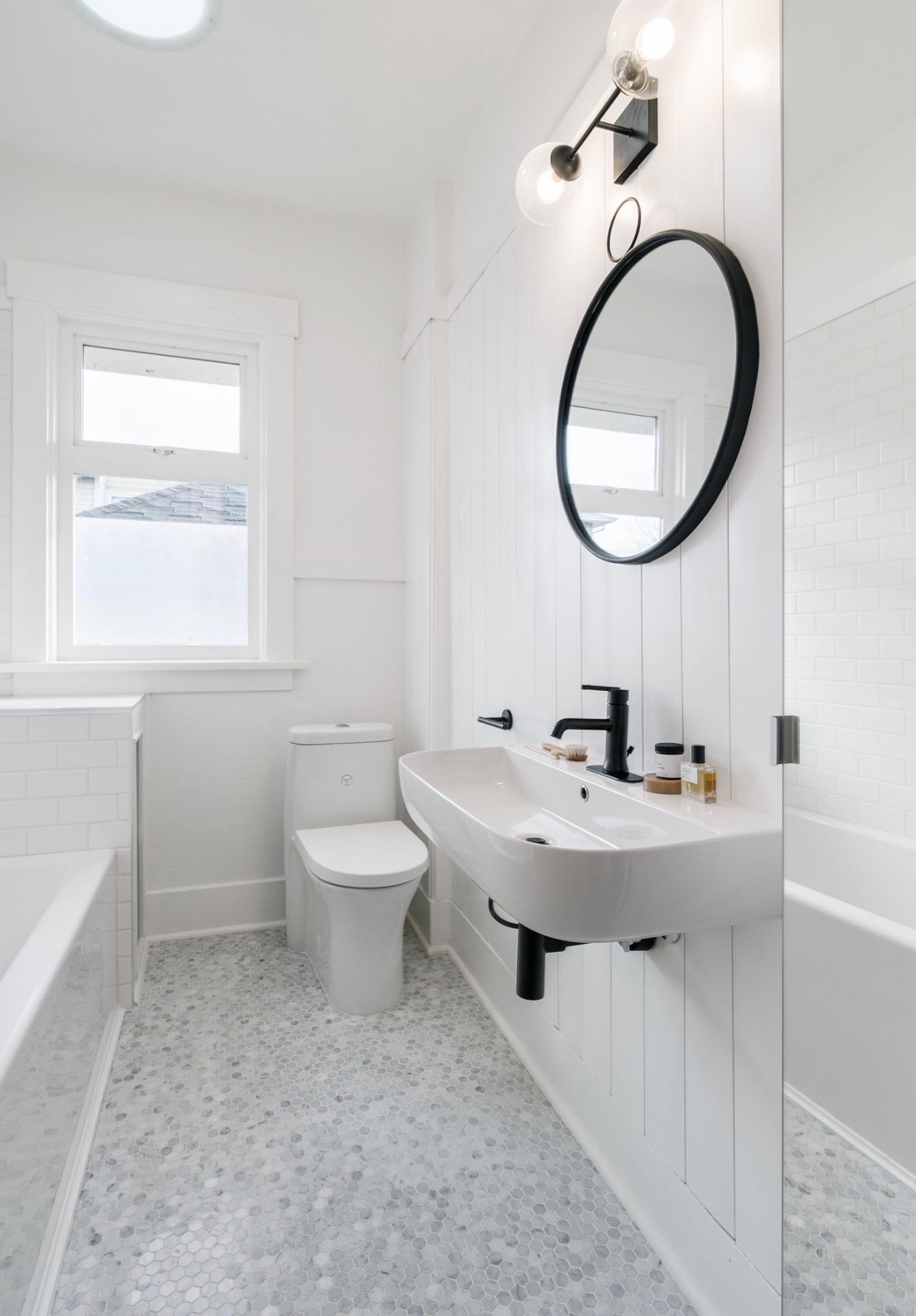 Modern white bathroom in Victoria BC.