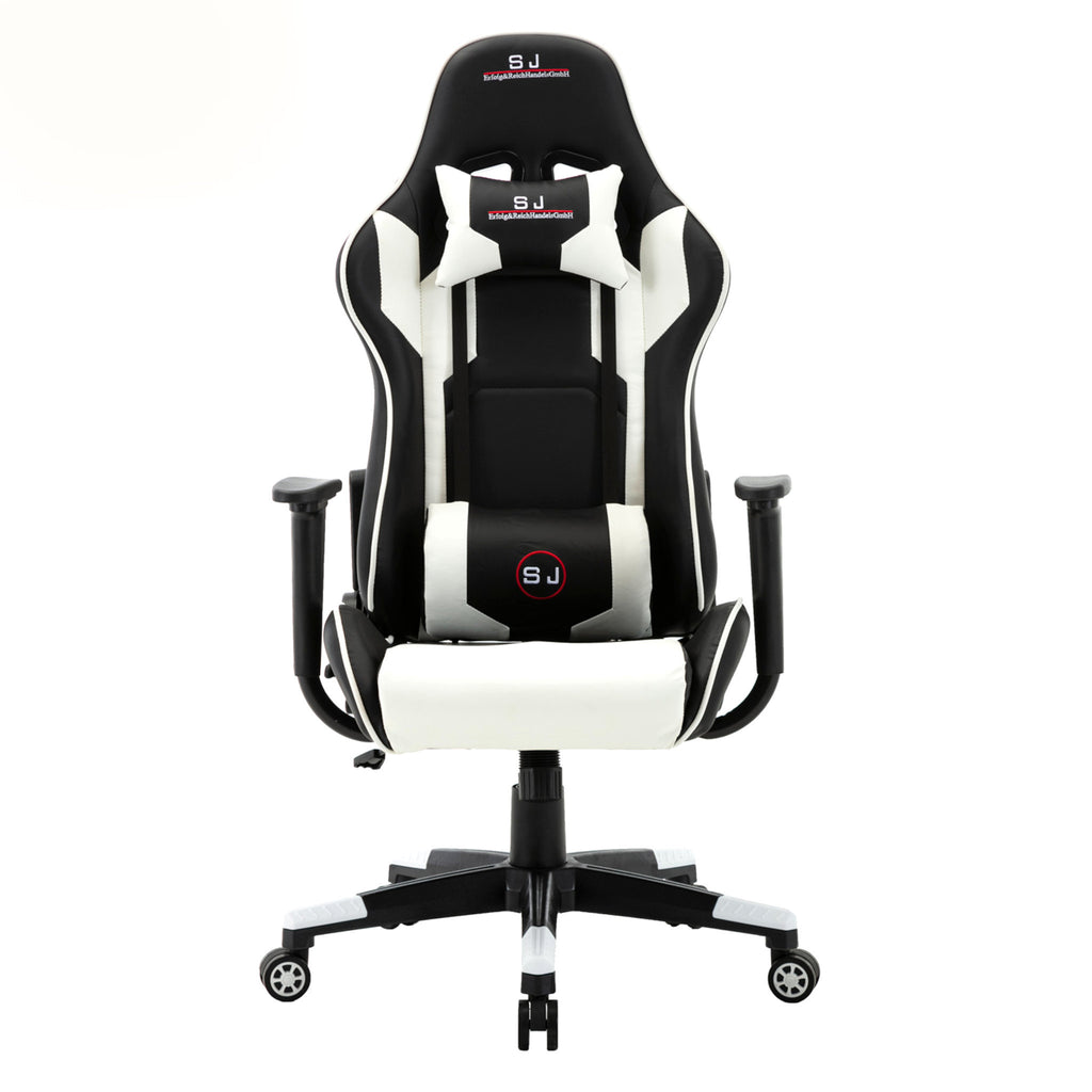 racing style adjustable office gaming chair for playstation xbox and pc  gamers in white  black