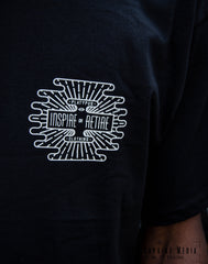 Close up of Inspire or Retire Crest Unisex long tee by Platypus