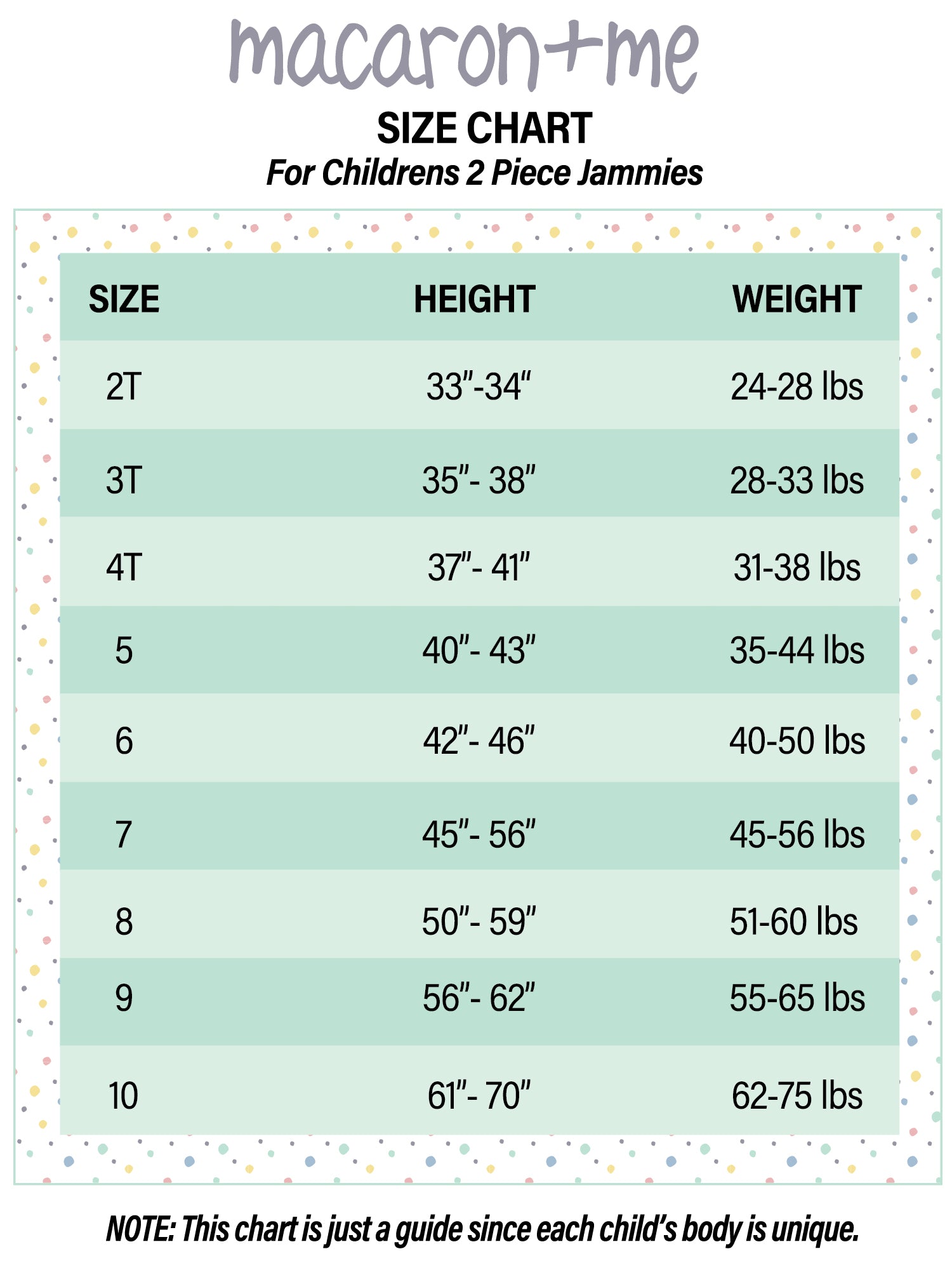 Size Charts – Macaron + Me Cozy