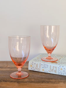 Vintage Hand Blown Pink Crystal Tall Wine Glasses or Water Goblets | Barware in Set of 2, 4 or 6 | Gift for Her Wedding Gift