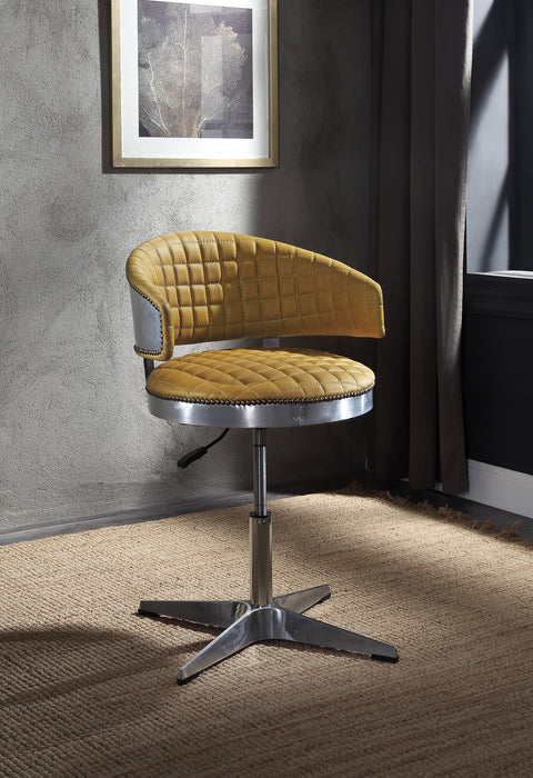 Brancaster Turmeric Top Grain Leather & Chrome Adjustable Chair w/Swivel