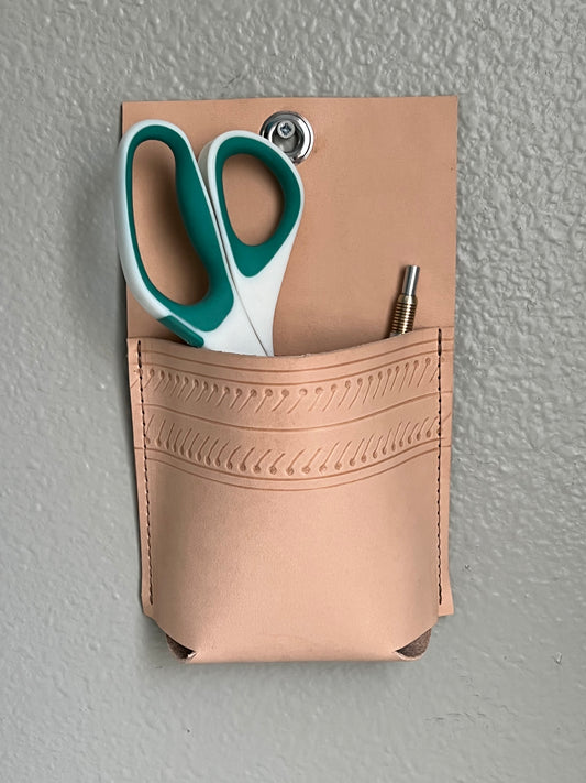 Leather Wall Pocket Caddy | Leather Organizer | Hanging Pencil Holder