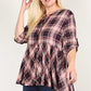 Plus Size Roll Sleeve Baby Doll Plaid Tunic Top