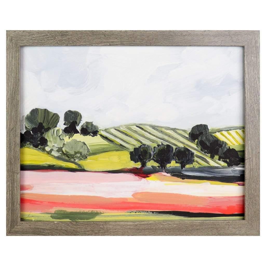 Red Fields | Landscape Art Prints | Abstract Green Hills and Trees ...