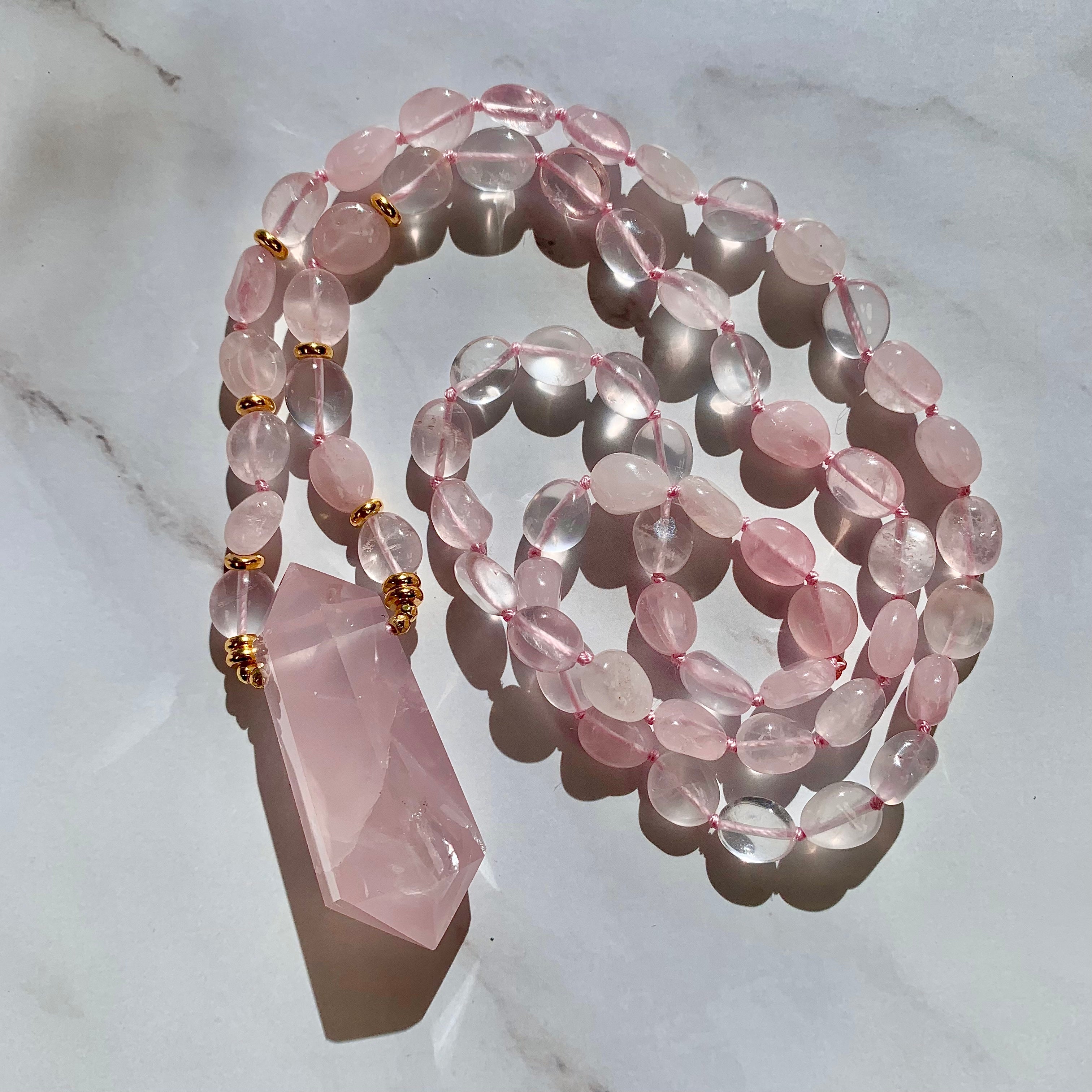 Image of Rose Quartz Beaded Mala Ritual Necklace