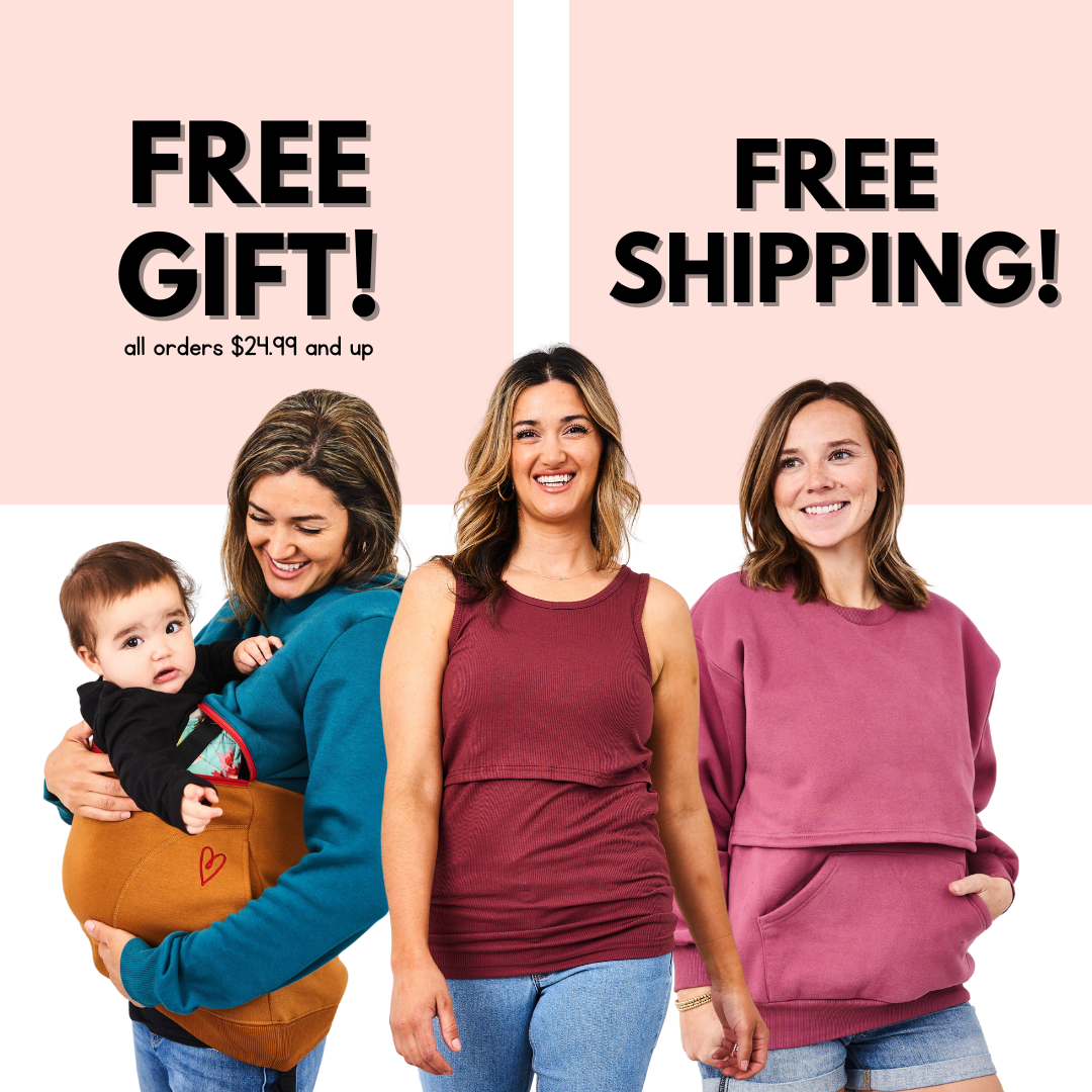 Promotional image featuring three smiling women, one holding a baby, with text 'Free Gift' and 'Free Shipping'.