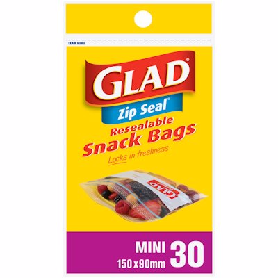 GLAD ZIP SEAL SNACK BAGS MINI 30'S