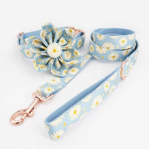 Handmade personalised blue daisies flower collar & lead set
