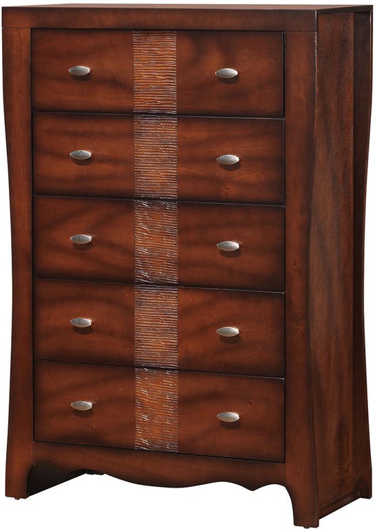 Elements International Jenny 5 Drawers Chest in Medium Espresso Lacquer