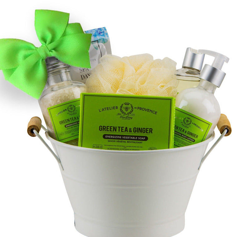 green tea and ginger spa gift basket