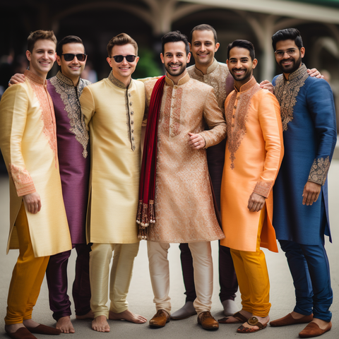 Group of men attending an Indian wedding