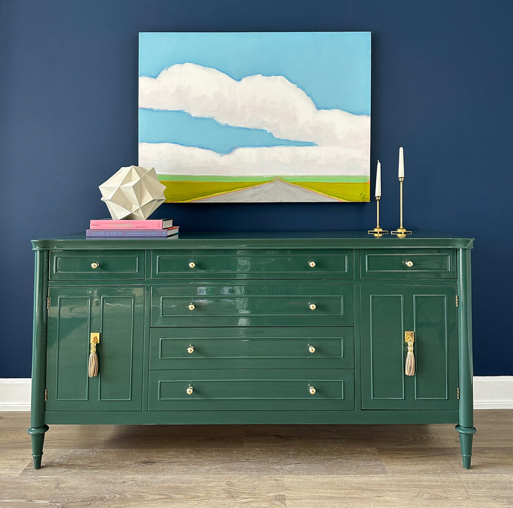 contemporary landscape painting over dresser