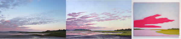Landscape paintings of sunset over water