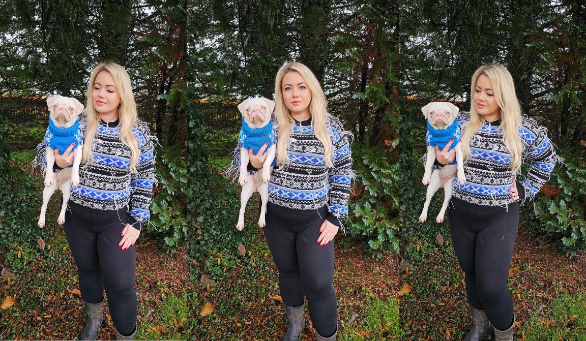 Blue and Black Matching Fairisle Outfits for Mom and Dog