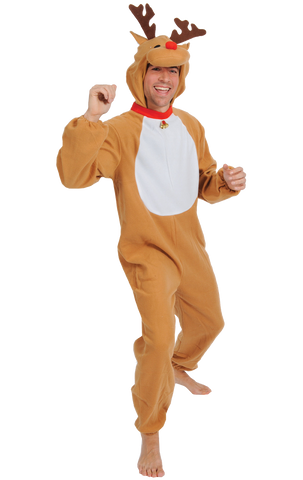 adult red nose reindeer onesie costume