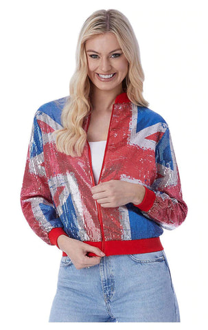 womens union jack sequin bomber jacket