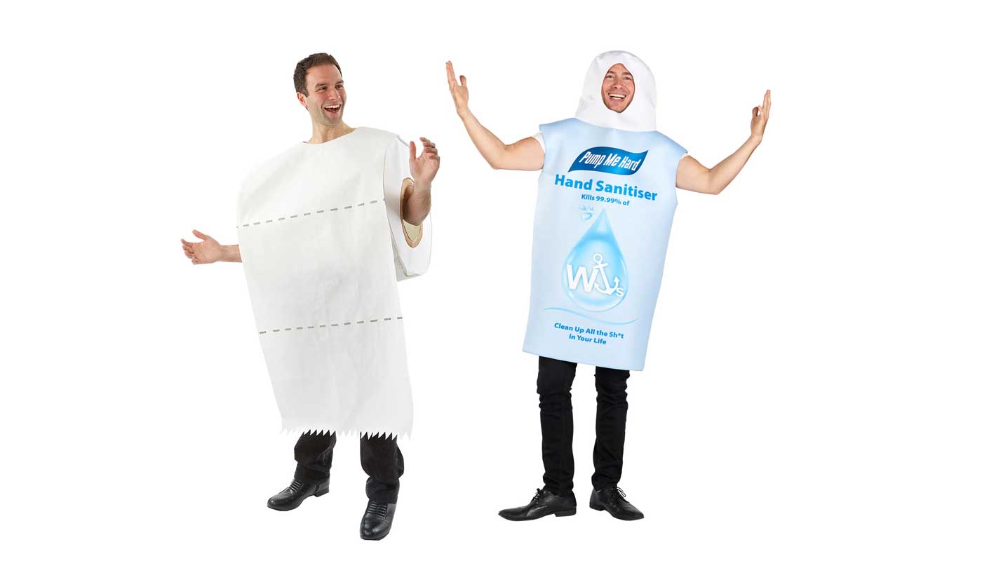 hand sanitiser and toilet roll costume