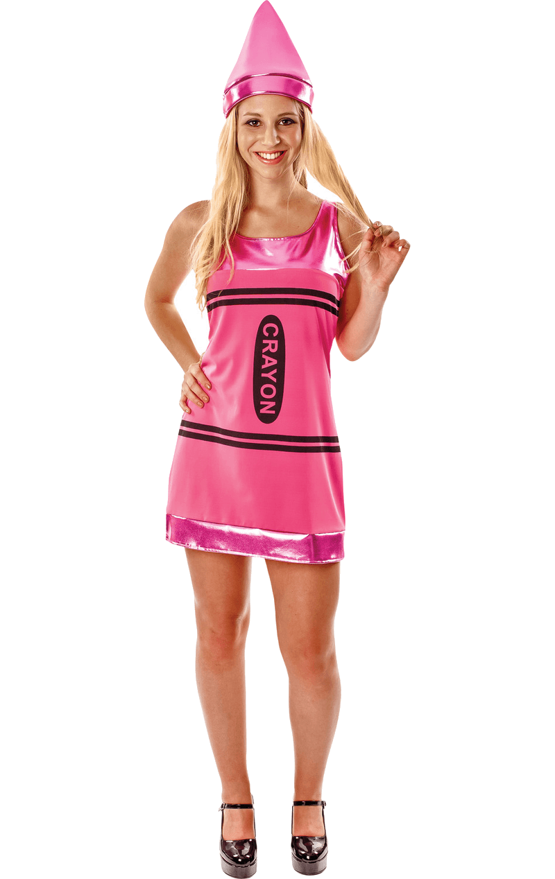 Womens Pink Crayon Novelty Fun Fancy Dress Costume
