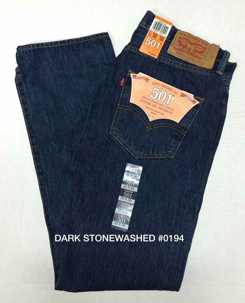 Levis 501 Jeans Button Fly Mens Denim Stonewashed W30 W32 W34 W36 W38