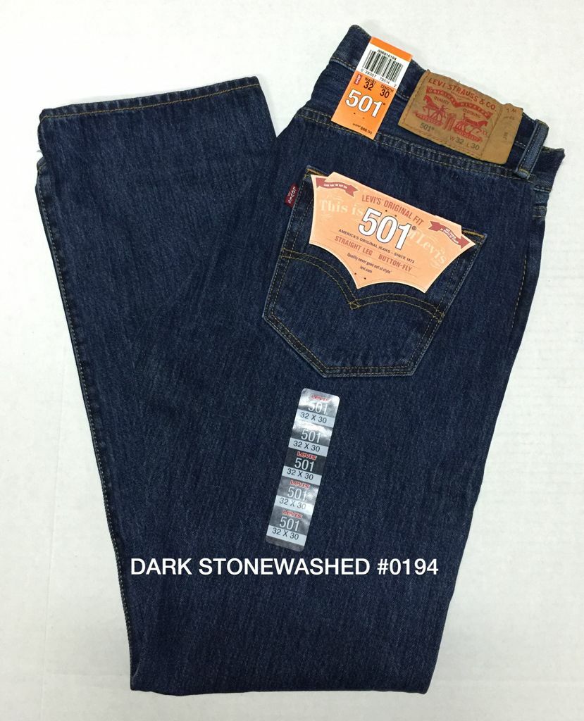 Levi's 501 Straight Fit Button Fly Jeans Prewashed 00501-0194 Dark Sto – AF  Clothing Inc