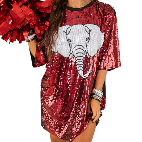 Your Fashion Wholesale Burnt Orange Game Day Sequin Tee Shirt Dress