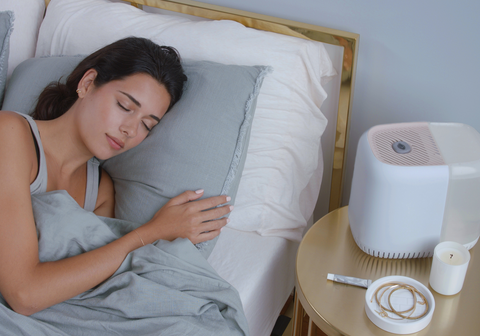 Woman Sleeping with Canopy Humidifier