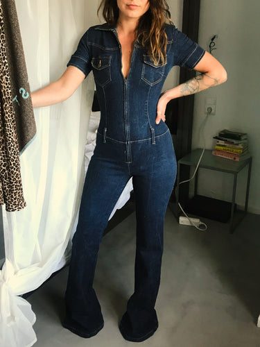 70s flared denim jumpsuit