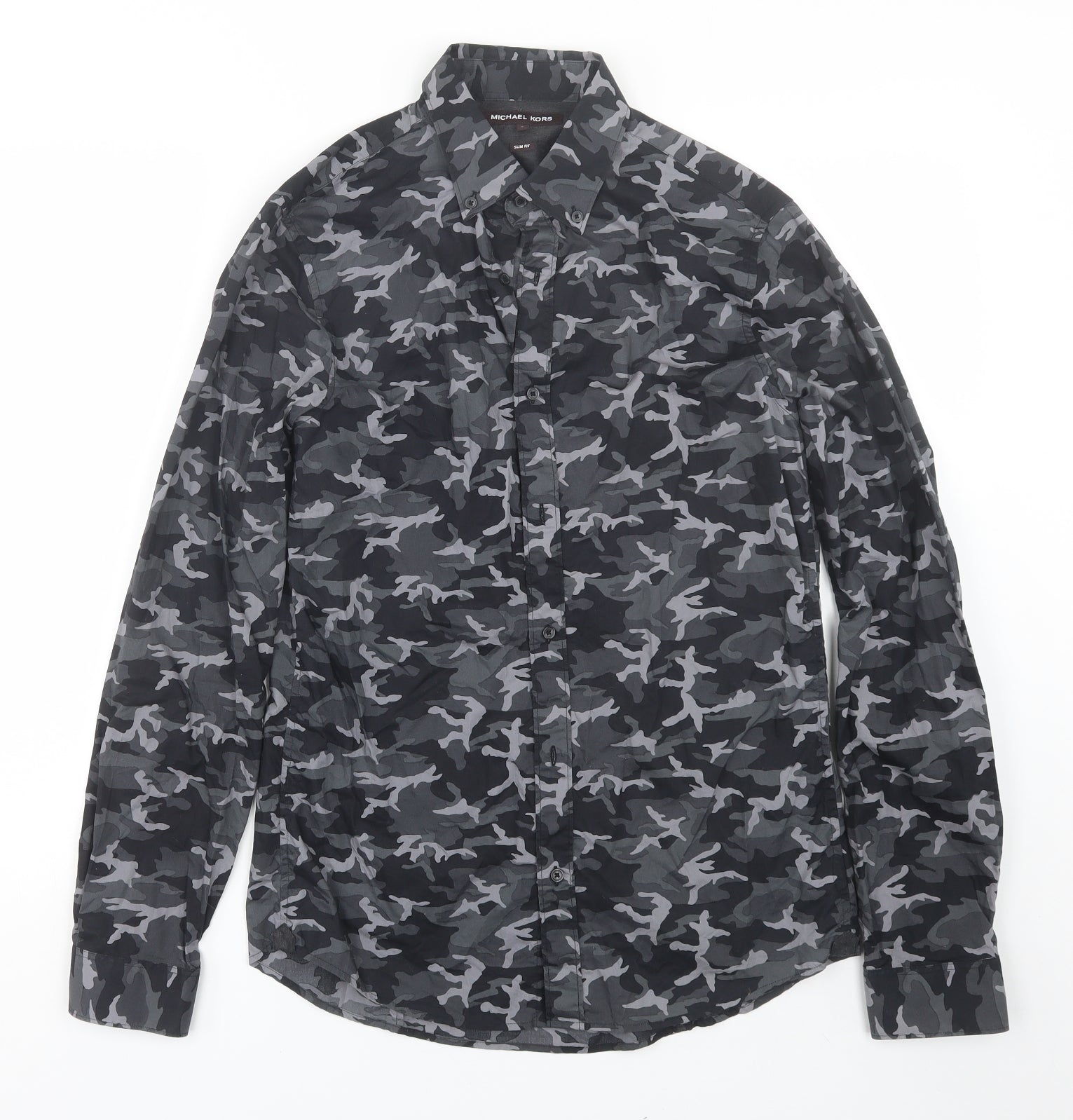 Michael Kors Mens Grey Camouflage Cotton Dress Shirt Size S Collared B –  Preworn Ltd