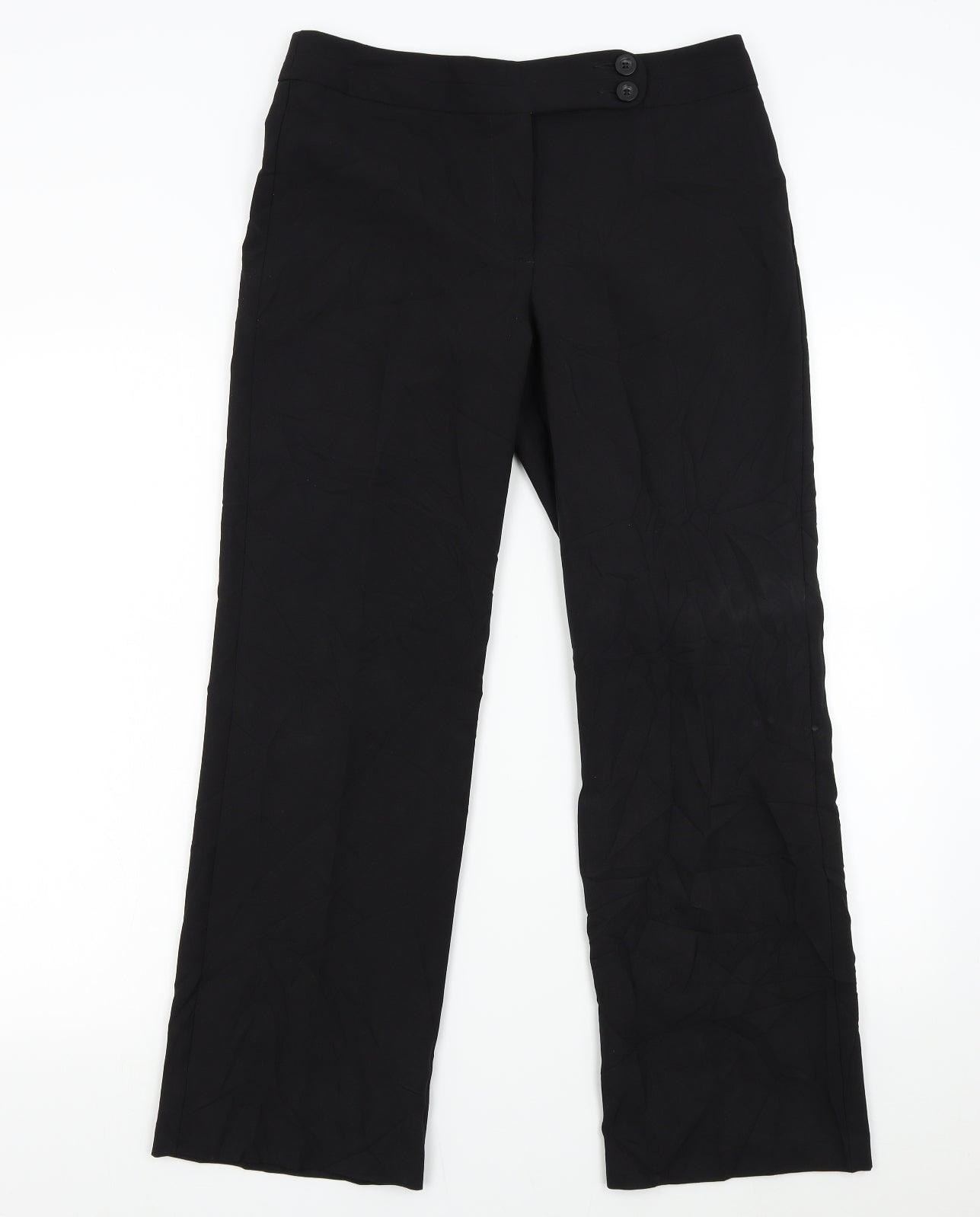 George Black Straight Leg Trousers With Stretch Size 12 Calais Work Office  Chic  eBay