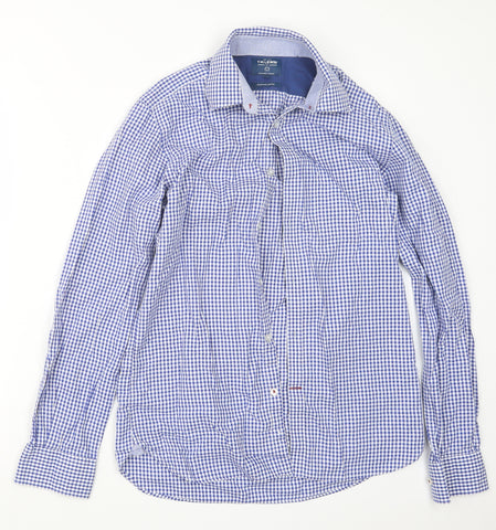 T.M. Lewin Mens 36 15.5 S Formal Shirt Blue Striped Cotton Fully