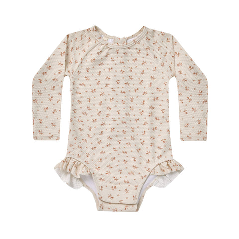 Wren & James Tiny Floral Print Rash Guard Zip Swimsuit - SnapdragonsBaby