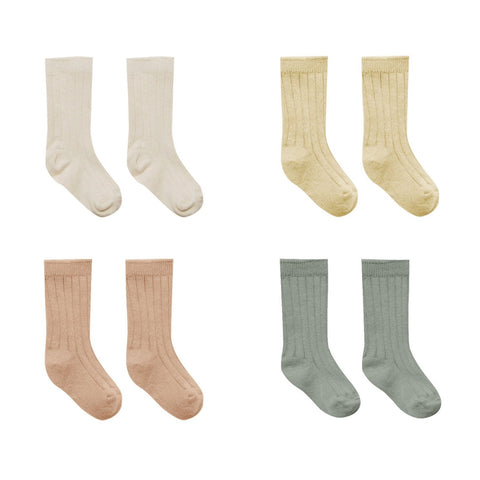 Quincy Mae Socks Set of 4 - Natural  Yellow  Apricot  Sea Green