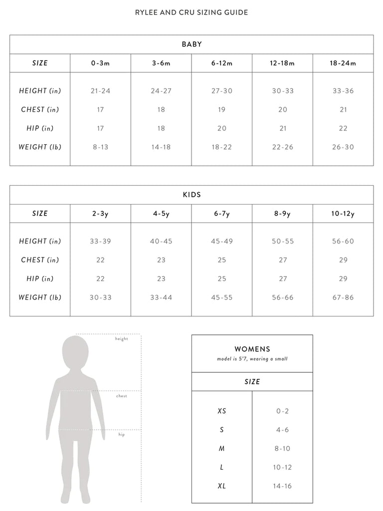 Rylee + Cru Sizing Guide – The Baby Cubby