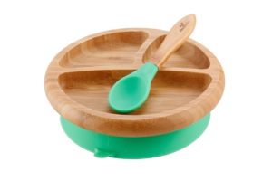 Avanchy Bamboo Suction Baby Plate with Spoon - Green