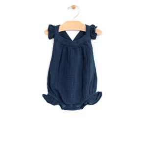 City Mouse Midnight Blue Muslin Cross Back Romper